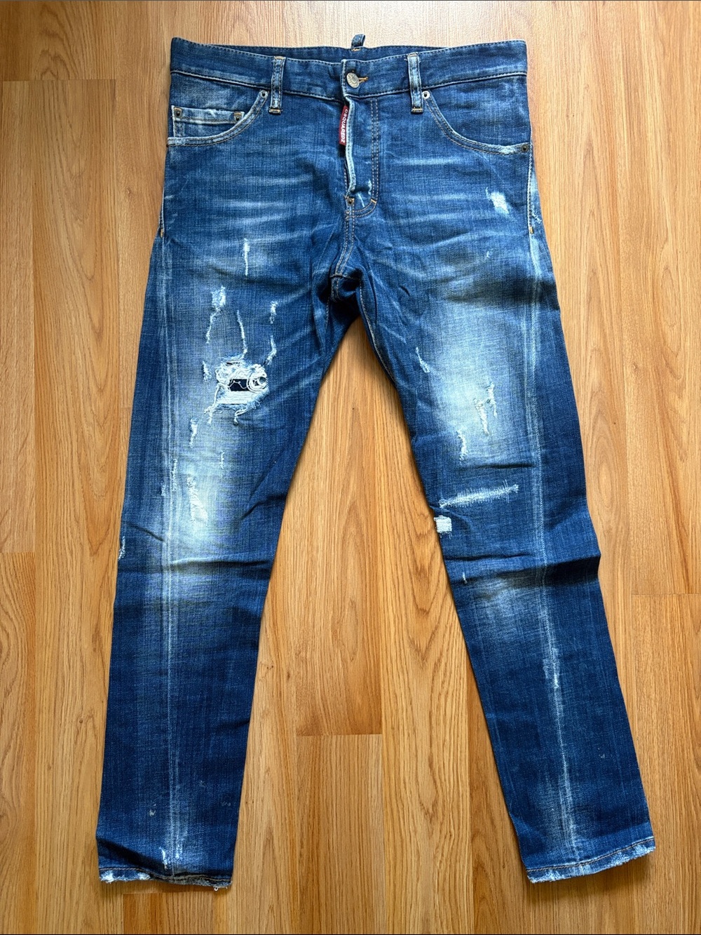 DSQUARED2 Distressed Blue Slim Straight Jeans